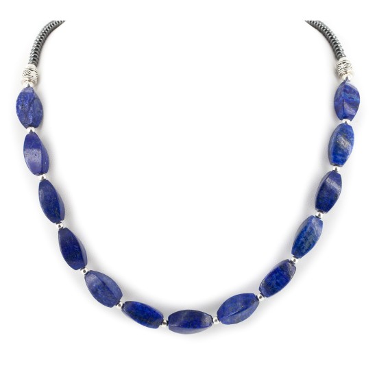 Certified Authentic Navajo Nickel Natural Lapis Lazuli Hematite Native American Necklace 25320-2