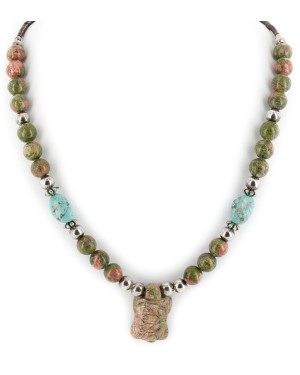 Certified Authentic Turtle Navajo .925 Sterling Silver Natural Turquoise Green Jasper Native American Necklace 12226-44