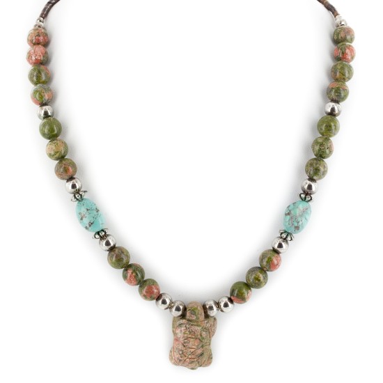 Certified Authentic Turtle Navajo .925 Sterling Silver Natural Turquoise Green Jasper Native American Necklace 12226-44