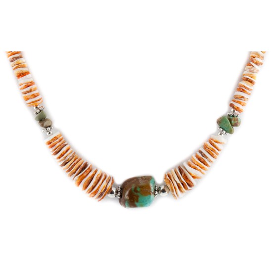 Certified Authentic Navajo .925 Sterling Silver Natural Turquoise Graduated Spiny Oyster Native American Necklace 17059 Certified Authentic Navajo .925 Sterling Silver Natural Turquoise Graduated Spiny Oyster Native American Necklace 17059