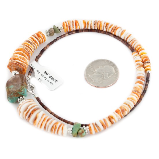 Certified Authentic Navajo .925 Sterling Silver Natural Turquoise Graduated Spiny Oyster Native American Necklace 17059 Certified Authentic Navajo .925 Sterling Silver Natural Turquoise Graduated Spiny Oyster Native American Necklace 17059