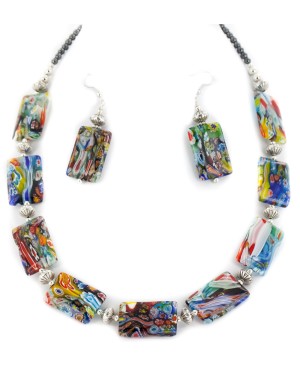 Certified Authentic Navajo .925 Sterling Silver Multicolor Glass Natural Hematite Set 17057