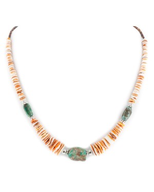 Certified Authentic Navajo .925 Sterling Silver Natural Turquoise Graduated Spiny Oyster Native American Necklace 17060