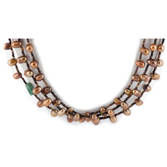 3 Strand Certified Authentic Navajo .925 Sterling Silver Natural Turquoise Mother of Pearl Native American Necklace 15585-210