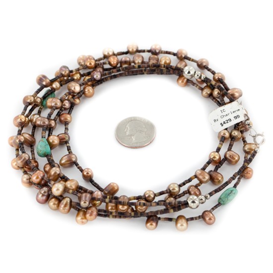 3 Strand Certified Authentic Navajo .925 Sterling Silver Natural Turquoise Mother of Pearl Native American Necklace 15585-210
