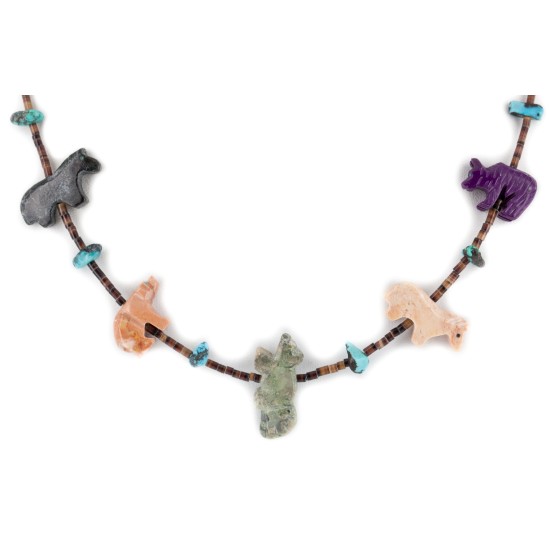 Delicate Certified Authentic Navajo .925 Sterling Silver Natural Turquoise Multicolor Stones Native American Necklace  17046-2