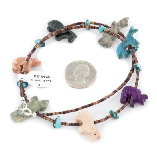Delicate Certified Authentic Navajo .925 Sterling Silver Natural Turquoise Multicolor Stones Native American Necklace  17046-2