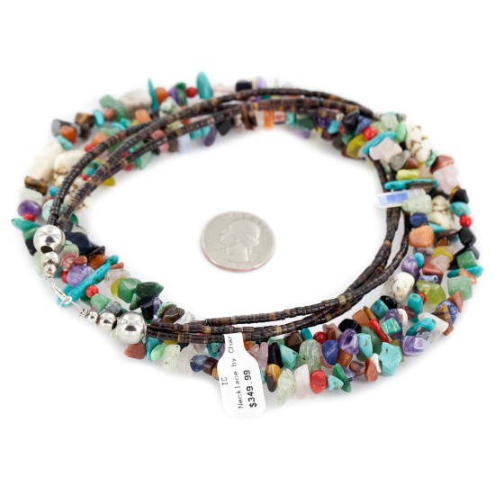 3 Strand Certified Authentic Navajo .925 Sterling Silver Natural Multicolor Stones Native American Necklace  25318