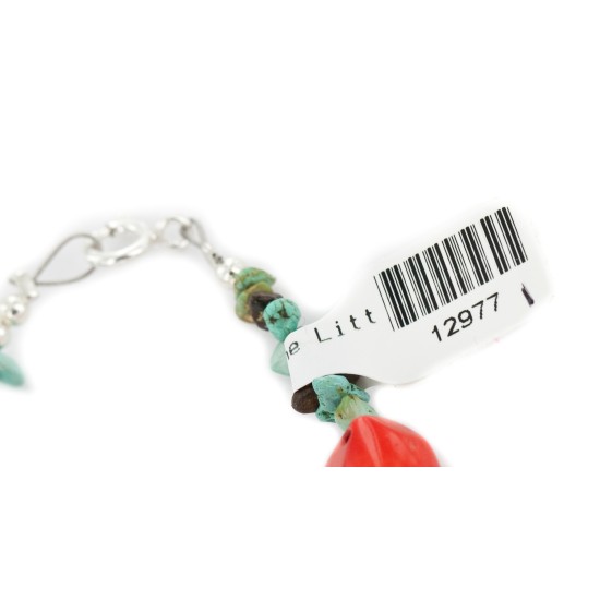 Certified Authentic Navajo .925 Sterling Silver Natural Turquoise Coral Native American Bracelet 12977-1