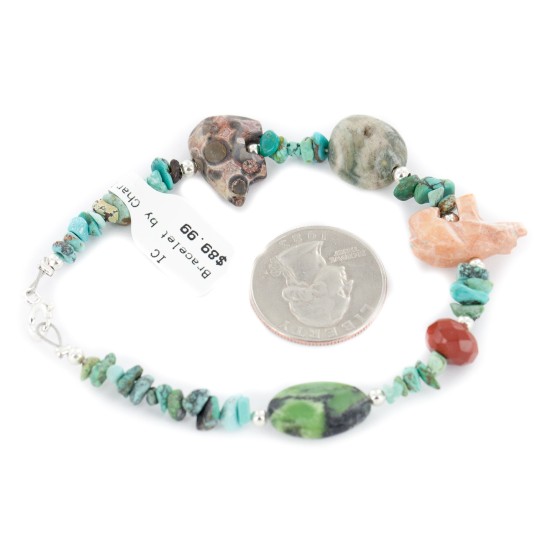 Delicate Certified Authentic Navajo .925 Sterling Silver Natural Turquoise Jasper Native American Bracelet 12979-1