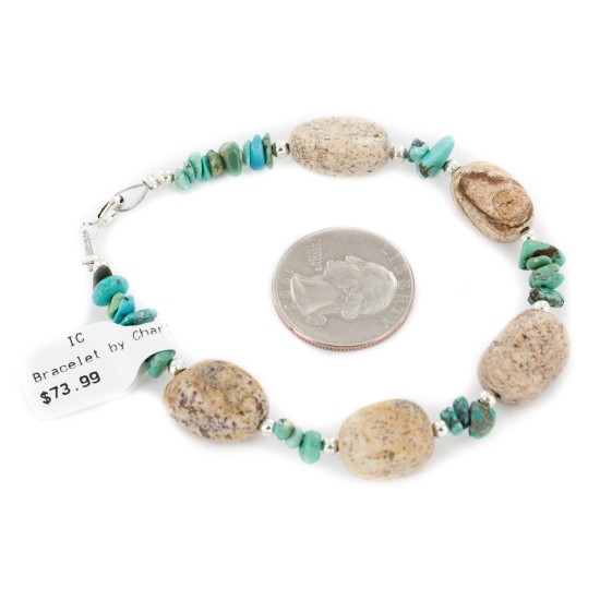 Delicate Certified Authentic Navajo .925 Sterling Silver Natural Turquoise Jasper Native American Bracelet 12974-2