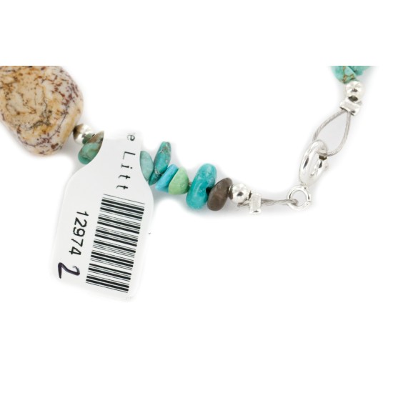 Delicate Certified Authentic Navajo .925 Sterling Silver Natural Turquoise Jasper Native American Bracelet 12974-2