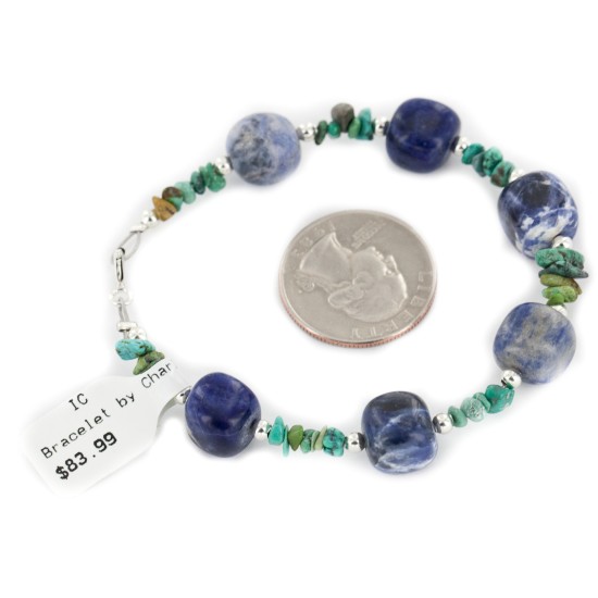Delicate Certified Authentic Navajo .925 Sterling Silver Natural Turquoise Lapis Native American Bracelet 12976-2