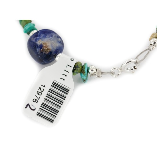 Delicate Certified Authentic Navajo .925 Sterling Silver Natural Turquoise Lapis Native American Bracelet 12976-2