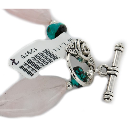 Delicate Certified Authentic Navajo Nickel Natural Spiderweb Turquoise Native American Pink Quartz Bracelet 12975-7