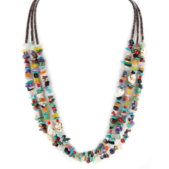 3 Strand Certified Authentic Navajo .925 Sterling Silver Natural Multicolor Stones Native American Necklace  25318