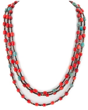 3 Strand Certified Authentic Navajo .925 Sterling Silver Natural Turquoise Coral Native American Necklace 18133-2 3 Strand Certified Authentic Navajo .925 Sterling Silver Natural Turquoise Coral Native American Necklace 18133-2