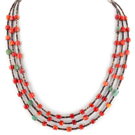 3 Strand Certified Authentic Navajo .925 Sterling Silver Natural Turquoise Coral Native American Necklace 18133-3