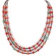 3 Strand Certified Authentic Navajo .925 Sterling Silver Natural Turquoise Coral Native American Necklace 18133-3