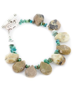 Certified Authentic Navajo Nickel Natural Turquoise Green Jasper Native American Bracelet 12976-1