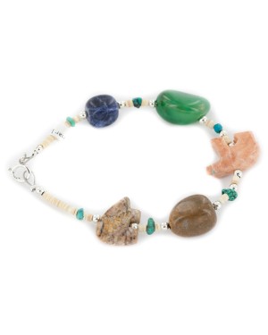 Delicate Certified Authentic Navajo .925 Sterling Silver Natural Turquoise Jasper Jade Lapis Native American Bracelet 12975-3