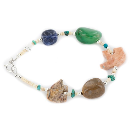 Delicate Certified Authentic Navajo .925 Sterling Silver Natural Turquoise Jasper Jade Lapis Native American Bracelet 12975-3