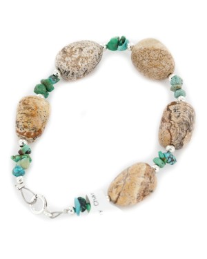 Delicate Certified Authentic Navajo .925 Sterling Silver Natural Turquoise Jasper Native American Bracelet 12974-1