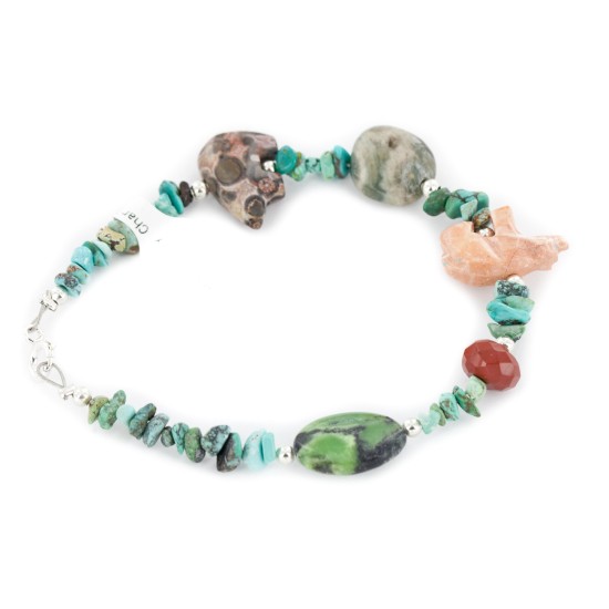 Delicate Certified Authentic Navajo .925 Sterling Silver Natural Turquoise Jasper Native American Bracelet 12979-1