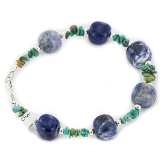 Delicate Certified Authentic Navajo .925 Sterling Silver Natural Turquoise Lapis Native American Bracelet 12976-2