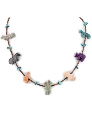 Delicate Certified Authentic Navajo .925 Sterling Silver Natural Turquoise Multicolor Stones Native American Necklace  17046-2