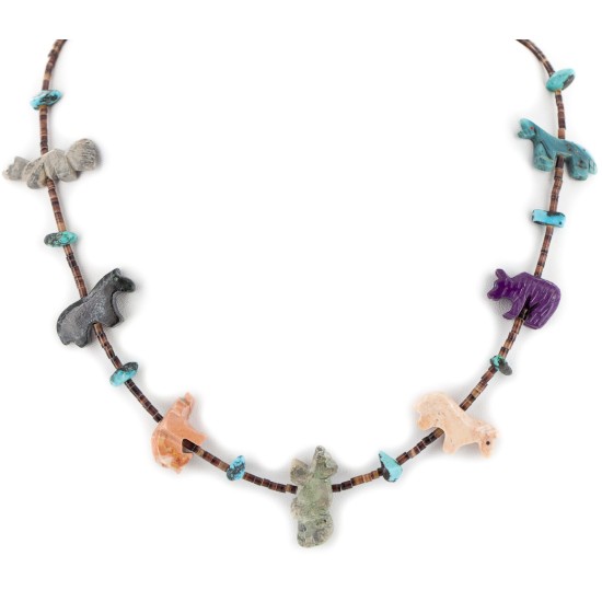 Delicate Certified Authentic Navajo .925 Sterling Silver Natural Turquoise Multicolor Stones Native American Necklace  17046-2