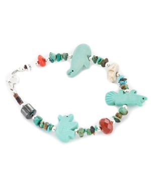 Delicate Certified Authentic Navajo .925 Sterling Silver White Howlite Red Jasper Hematite Coral Resin Native American Bracelet 12979-2