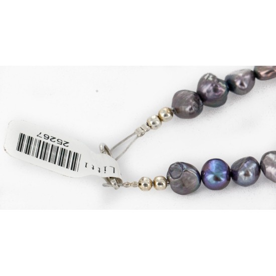 Certified Authentic 3 Strand Navajo .925 Sterling Silver Natural Turquoise and Mother of Pearl Native American Necklace 25267