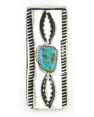 Handmade Certified Authentic Navajo Nickel and .925 Sterling Silver Natural Turquoise Native American Money Clip 5 11238-1