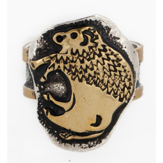 Rare 12kt Gold Filled 925 Sterling Silver Buffalo Handmade Certified Authentic Navajo Native American Ring 12658-2 Rare 12kt Gold Filled 925 Sterling Silver Buffalo Handmade Certified Authentic Navajo Native American Ring 12658-2