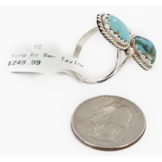.925 Sterling Silver Handmade Certified Authentic Navajo Natural Turquoise and Turquoise Native American Ring  17002-10