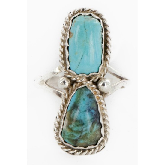 .925 Sterling Silver Handmade Certified Authentic Navajo Natural Turquoise and Turquoise Native American Ring  17002-10