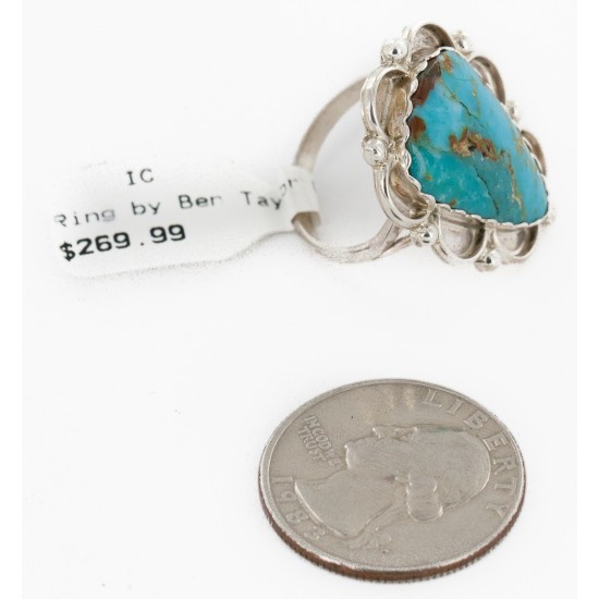 .925 Sterling Silver Handmade Certified Authentic Navajo Natural Turquoise Native American Ring  17003-2