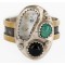 12kt Gold Filled 925 Sterling Silver Handmade Certified Authentic Navajo Natural Turquoise and Black Onyx and White Buffalo Native American Ring 12691-1 12kt Gold Filled 925 Sterling Silver Handmade Certified Authentic Navajo Natural Turquoise and Black Onyx and White Buffalo Native American Ring 12691-1