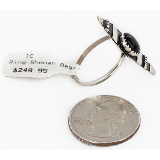 Rare 925 Sterling Silver Handmade Certified Authentic Navajo Natural Black Onyx Native American Ring  12644-0