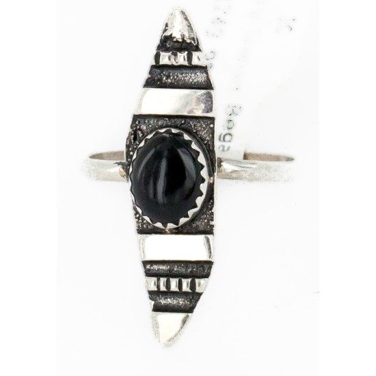 Rare 925 Sterling Silver Handmade Certified Authentic Navajo Natural Black Onyx Native American Ring  12644-0