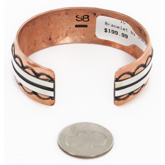 Handmade Certified Authentic Navajo Pure .925 Sterling Silver and Copper Native American Bracelet 24452-2