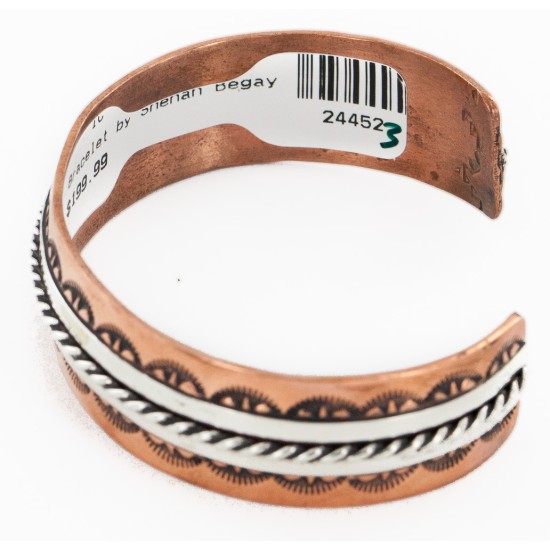 Handmade Certified Authentic Navajo Pure .925 Sterling Silver and Copper Native American Bracelet  24452-3