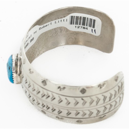 Handmade Kokopelli Certified Authentic Navajo Nickel Natural Turquoise Native American Bracelet 02 12784-11