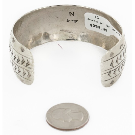 Handmade Kokopelli Certified Authentic Navajo Nickel Natural Turquoise Native American Bracelet 02 12784-11