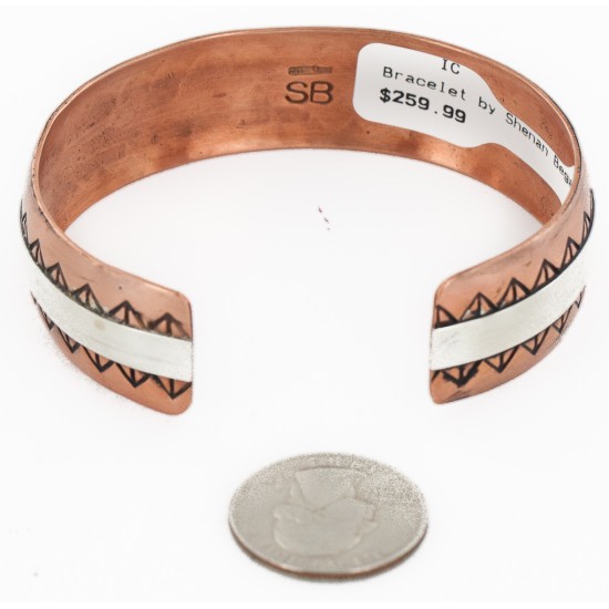 Handmade Certified Authentic Navajo Pure .925 Sterling Silver and Copper Native American Bracelet 24447-1