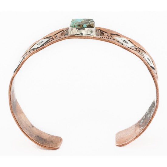 Handmade Certified Authentic Navajo Natural Turquoise Pure .925 Sterling Silver and Copper Native American Bracelet 1286-2