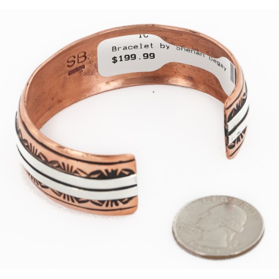 Handmade Certified Authentic Navajo Pure .925 Sterling Silver and Copper Native American Bracelet 24452-1