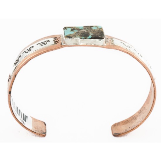 Handmade Horse Certified Authentic Navajo Pure .925 Sterling Silver and Copper Natural Turquoise Native American Bracelet  1286-3