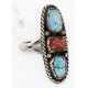 .925 Sterling Silver Handmade Certified Authentic Navajo Natural Turquoise and Coral Native American Ring  16862